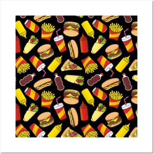 Colored Fast Food Icons Pattern Posters and Art